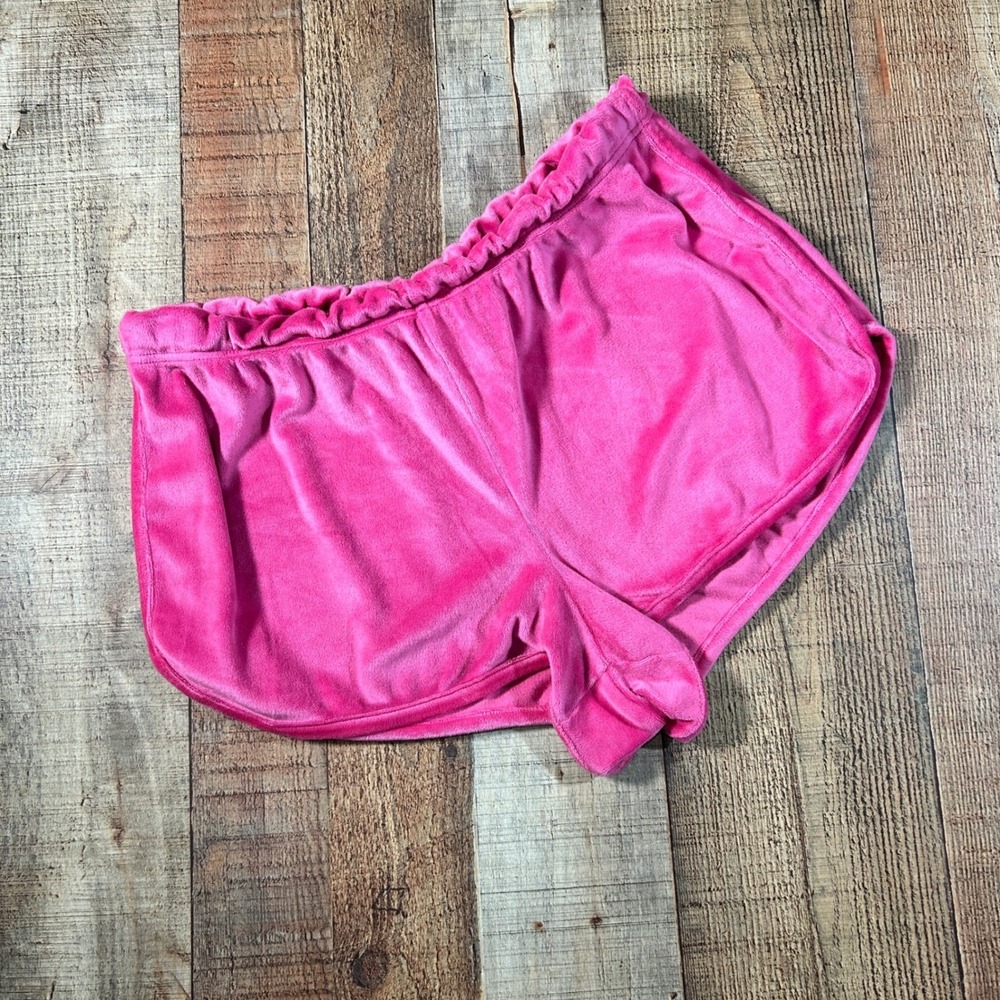Juicy Couture Pink Velour Rhinestone Logo Micro Shorts Y2K McBling Loungewear M